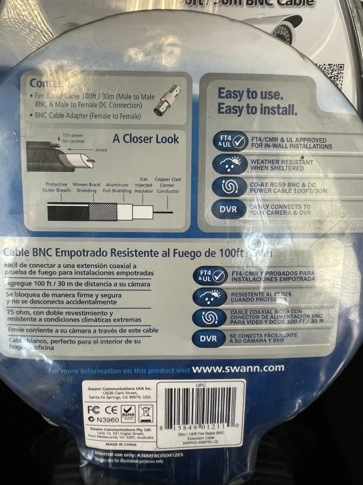 Swann Advanced Series Video & Power 100 ft. BNC Security Cable SWADS-30MBNC - Image 4 of 4