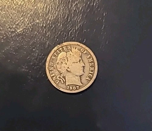 1907 Philadelphia Mint Silver Barber Dime Good Condition