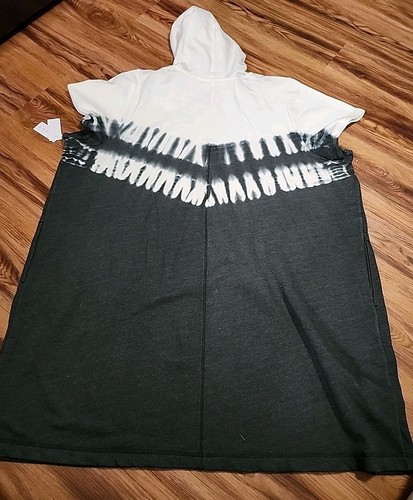 LIVI Lane Bryant 34/36 Tie Dye Short Sleeve Hooded Dress Black White Lounge New - Picture 2 of 6