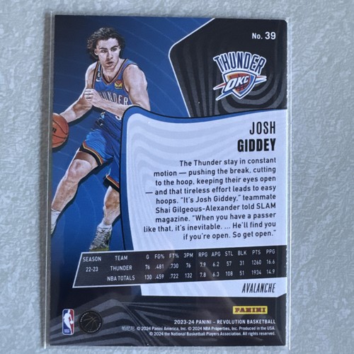 2023-24 Panini Revolution #39 Josh Giddey Avalanche - Picture 2 of 2
