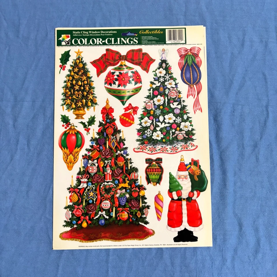 Vtg Clings Window Christmas Decorations Teddy Bear Santa Snowman Trees Sleigh - Image 3 of 4