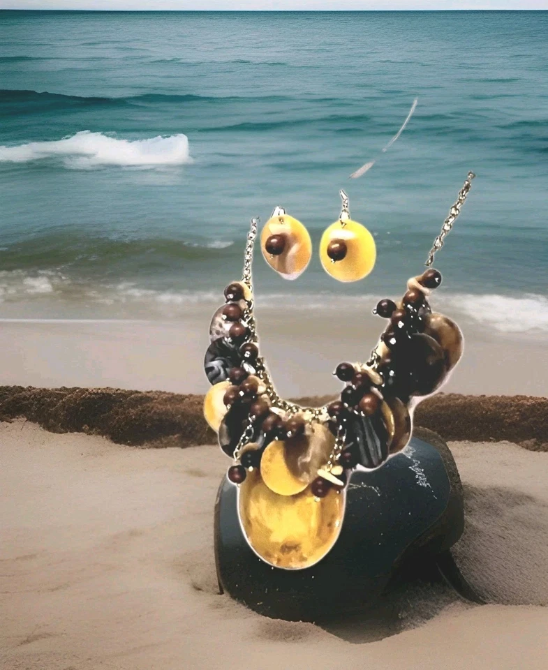 CHICO'S Impresionante Carmelo🍬 Color Muchos Discos Lucite 11"L Collar 2"L Pendientes Ma3 Foto 3 de 4