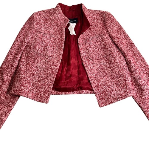 Chaqueta Blazer Rena Lange 4US Roja Ricamente Tejida Tweed Corta Mezcla de Lana Diseñador - Imagen 4 de 9