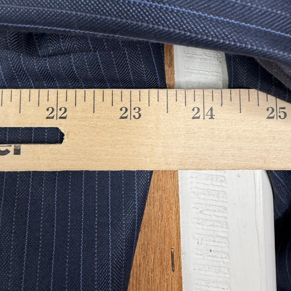 Stafford 套装男式 46R 海军蓝细条纹 2 按钮行政丝绸羊毛混纺 — 第 3/4 张图片