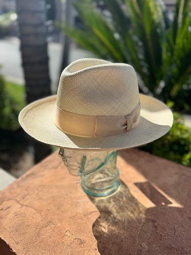 Borsalino Natural Wide Brim Panama Cuenca Straw Hat w/ Tonal Grosgrain Band - Picture 2 of 3