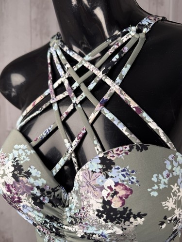 NWT Ambrielle Swimsuit Top Criss Cross Floral Tankini Push Up Bra Bathing Suit M - Picture 2 of 14