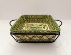 Temp-tations Old World Green 8" Square Baker w/ Lid, Metal Stand & Trivet 1.5 Qt