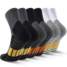 6 Pairs Mens Athletic Crew socks 9-13,Black Running Cushioned Socks,Arch Support