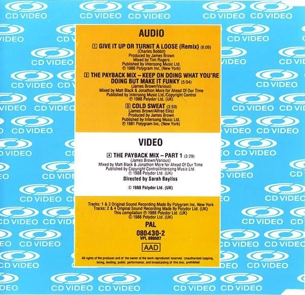 James Brown Payback Mix - Part One CD video UK Polydor 1988 video 0804302 - Image 2 of 3