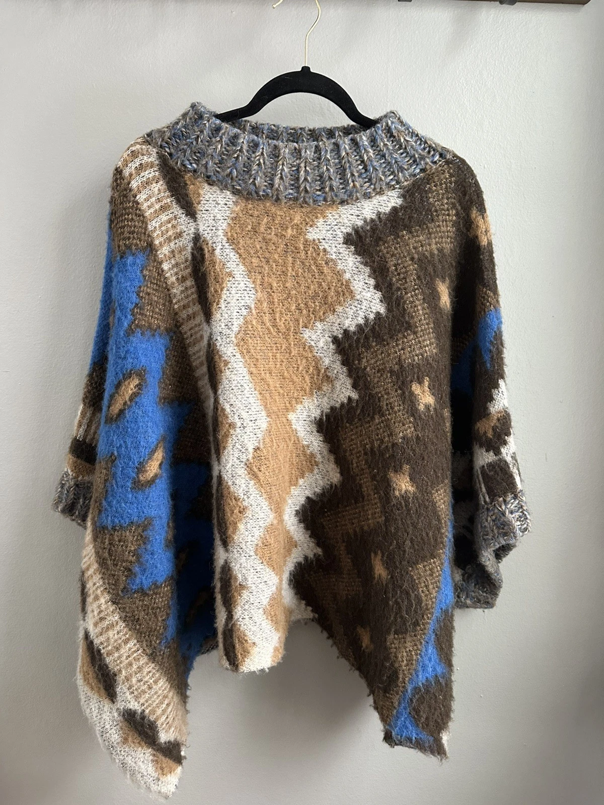 Free People Wool Alpaca Blend Knit Poncho Blanket Sweater Women’s Size S