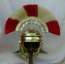 Medieval Knight Roman Centurion Helmet With Red Gold Plume Decorative Handmade.