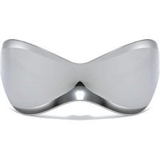 Huge Shield Sunglasses Visor Silver Mirrored Futuristic Cyclops Goggles Women