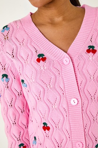 Roman Originals bestickt Kirsche V-Ausschnitt Strick Cardigan Damen UK Frühling Sommer - Bild 7 von 14