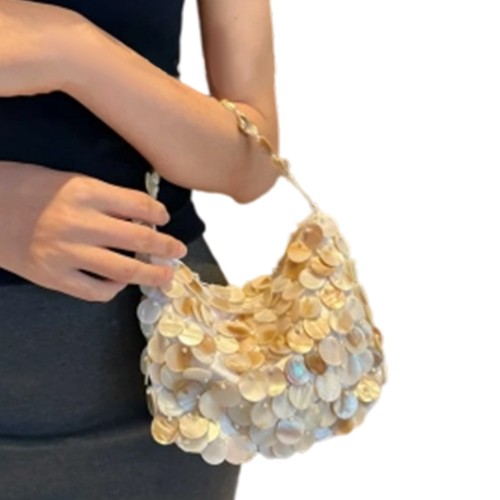 Shell Evening Bag Beaded Embellishment ABS Handbag Fashion Top Handle Purse - Picture 2 of 8