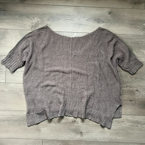Free People 3/4 Sleeve Brown/Grey Chunky Knit V Neck Sweater Size Medium - Picture 2 of 5