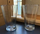 Vintage Anchor Hocking Clear Glass Ribbed & Scalloped Design Vases ~ Set of 2