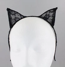 Black lace cat kitten ears headband hair band accessory kawaii cosplay costume