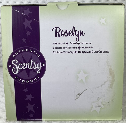 Roselyn Scentsy Full Size Wax Warmer Ivory Beige Tan w/ Burlap Band Metal Flower - Picture 5 of 19