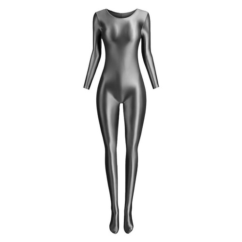 Damen One Piece Overall glänzend Satin glänzend Bodysuit Catsuit Full Bodystocking - Bild 17 von 26