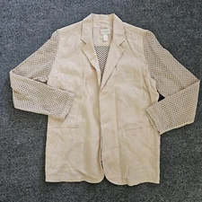 Chicos Jacket Womens Size Medium Beige Tan Linen Open Mesh Sleeve Casual Blazer