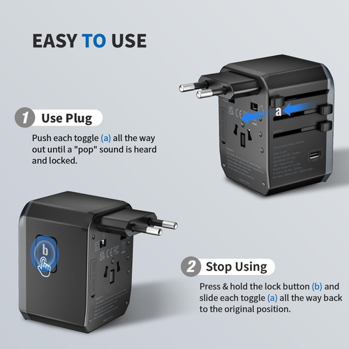 EPICKA Universal Travel Adapter, International Power Adapter with 2 USB-A & 3 US - Picture 6 of 12