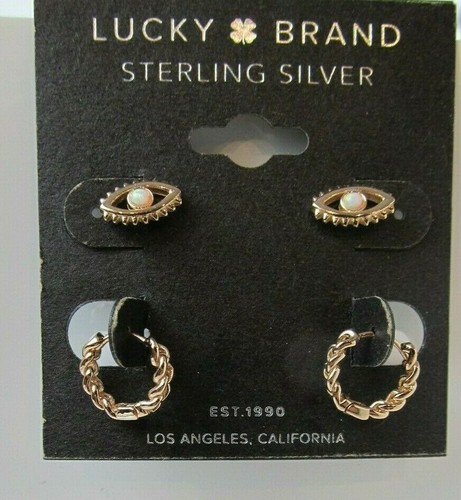 $49 Lucky Brand 925 Sterling Silver Rose Gold Plated Evil Eye Earrings Set NEW - Picture 5 of 10