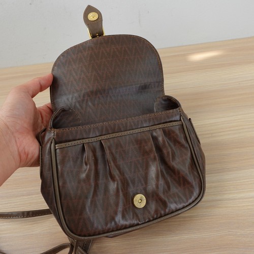 Vinntage Valentino Crossbody Bag Small Brown Saddle Purse Sling PVC MARIO ITALY - Picture 15 of 19