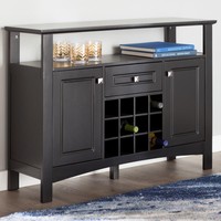 Solid Wood And Veneer Server 12-bottle Wine Rack Open Shelf 2 Cabinets Black Solid Wood And Veneer Server 12-bottle Wine Rack Open Shelf 2 Cabinets Black