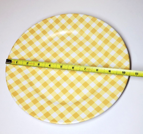 Juego de 4 platos de cena de 10,5" de melamina amarilla a cuadros de guinga de abeja y sauce NUEVO - Imagen 7 de 7