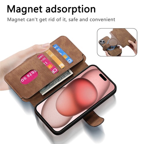 Detachable Leather Case For iPhone 16 15 Pro 14 13 12 Magnetic Flip Wallet Cover - Picture 80 of 83