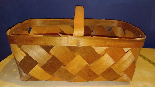Split Wood Gathering Handle Basket Primitive Harvest Time Decor Storage 18 Inch
