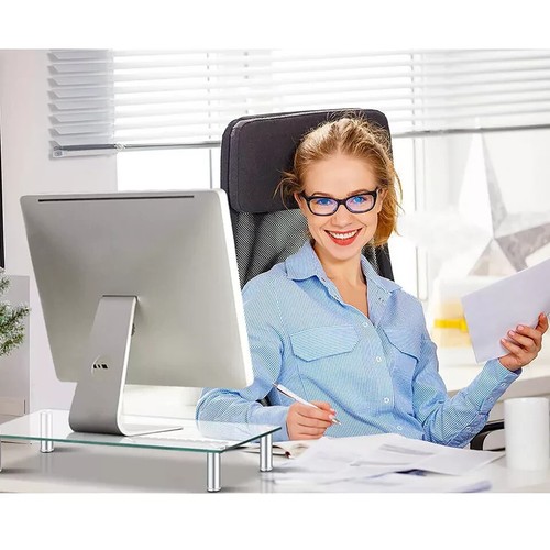Artiss Monitor Riser Computer TV Stand Laptop Desktop Glass LED Display Shelf - Picture 7 of 7