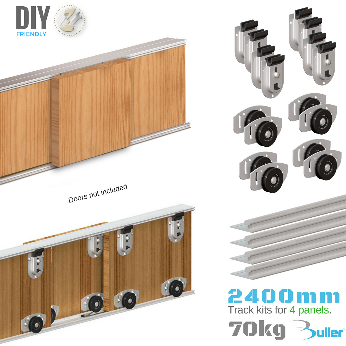 Juego de engranajes de sistema de pista de puerta corredera para armario Ares 70 kg / 2400 mm 4 puertas