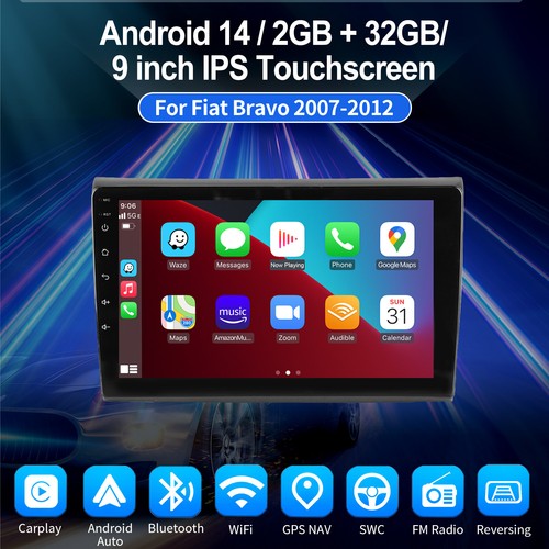 9" Autoradio Für Fiat Bravo II 2007-2012 Android 14 Carplay 32G GPS Navi RDS USB - Bild 2 von 12