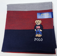 Polo Ralph Lauren Bear Embroidered scarf Handkerchief Striped Cotton USA Flag