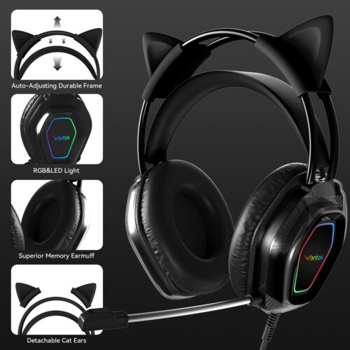 Over-ear Gaming Headset with Microphone 3.5mm Cat Ear Headphone for PC PS Xbox - Picture 4 of 9