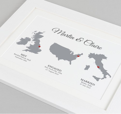 Met Engaged Married Map Print – Personalised Wedding Anniversary Gift Keepsake - Picture 5 of 32