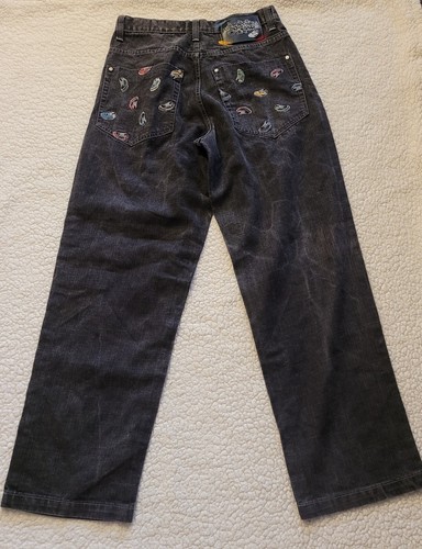Pantalones de mezclilla vintage Y2K Grunge Streetwear Southpole bordados talla 34 negros - Imagen 9 de 12