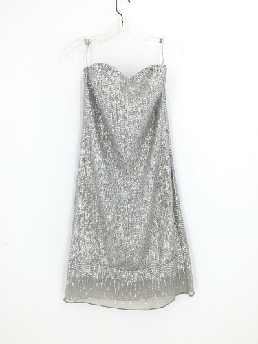 Trina Turk 191721 Womens Sequin Strapless Solid Sheath Dress Platinum Size 6 - Picture 3 of 7