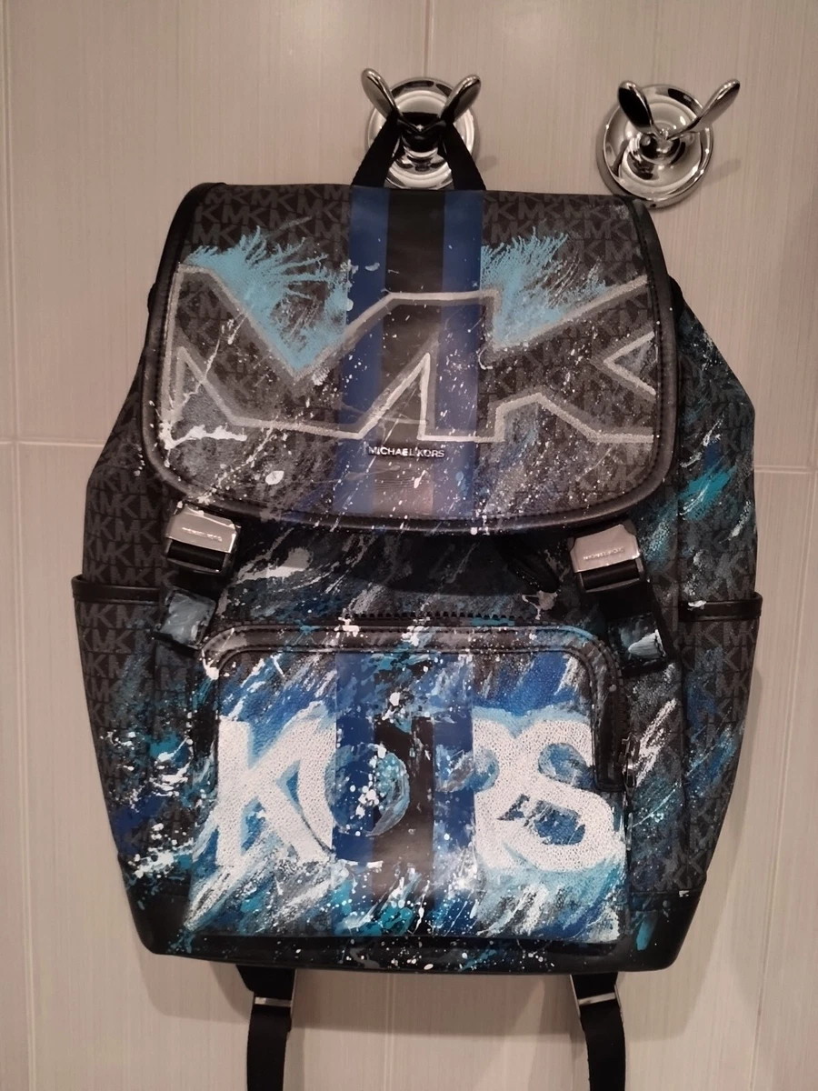 NWOT MICHAEL KORS Cooper FRONT POCKET Splatter Design Canvas MENS BACKPACK Rare