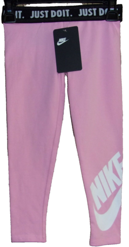 NIKE Girl's PINK Logo Legging "Just Do It" Fold-Down Waist Pants Size: 5 NWT
