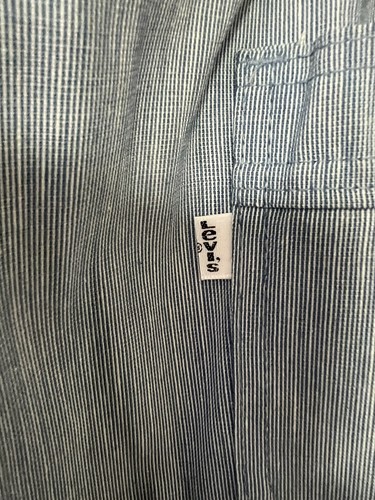 VINTAGE LEVIS MENS STAY PRESSED BLUE HICKORY STRIPED BELL BOTTOMS 32-35” X 32” - Picture 8 of 15