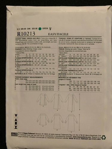 Vogue R10213 Misses Kleid, Tunika Muster Größen 6-14 - Bild 2 von 2