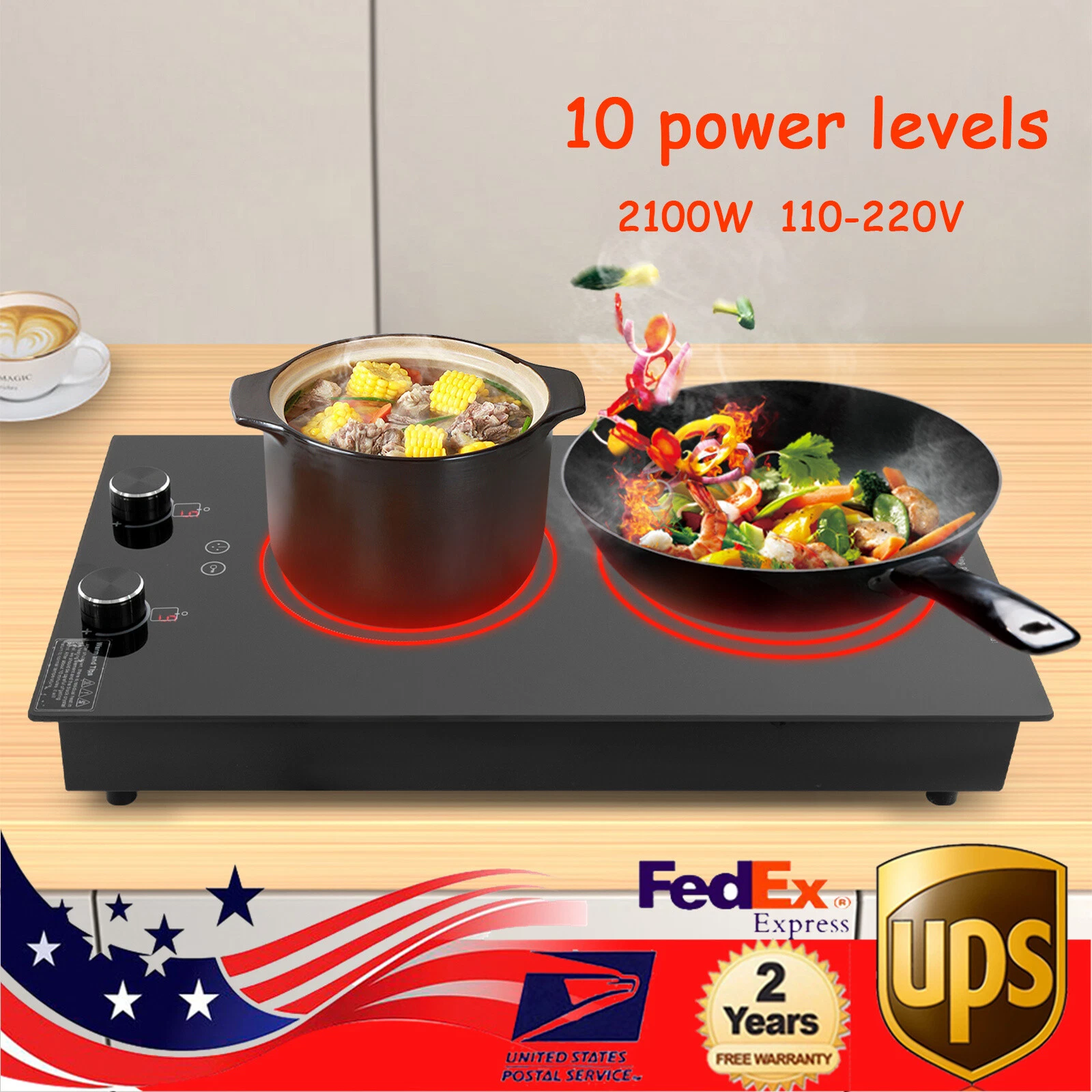 Electric Hob Cook Top Stove 110V Induction Cooktop 2 Burners Ceramic Cooktop
