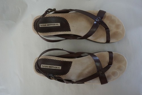 Via Spiga Brown Leather Platform sz 10 Sandal Style V Erro Chocolate Leat Shoes - Picture 3 of 12