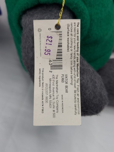 Manhattan Toy Co Plüsch grau Fleece Teddybären Junge Mädchen 13 Zoll 1994 blau grün - Bild 15 von 17