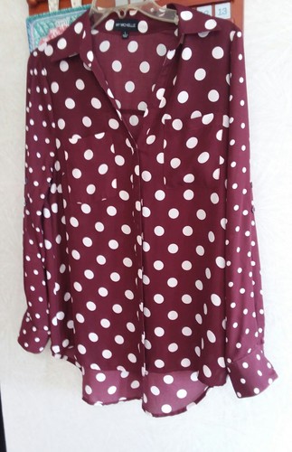 MY MICHELLE Damenbluse mit langem Laub - burgundfarben mit weißen Tupfen - Größe Large - Bild 7 von 7