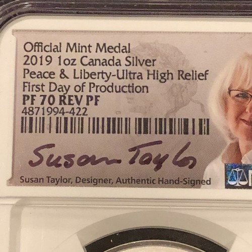 2019 CANADA SILVER PEACE LIBERTY FIRST DAY PF70 REV PROOF TAYLOR MERCANTI #11M - Picture 5 of 8