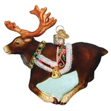 Old World Christmas REINDEER (12573) Glass Ornament w/OWC Box