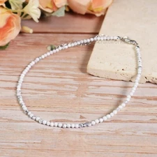Natural Howlite Gemstone Dainty Anklet 3mm Faceted Beads Healing Crystal Gifts